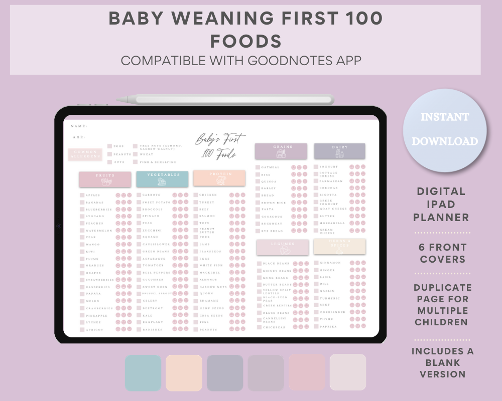 Digital Baby Weaning First 100 Foods Tracker